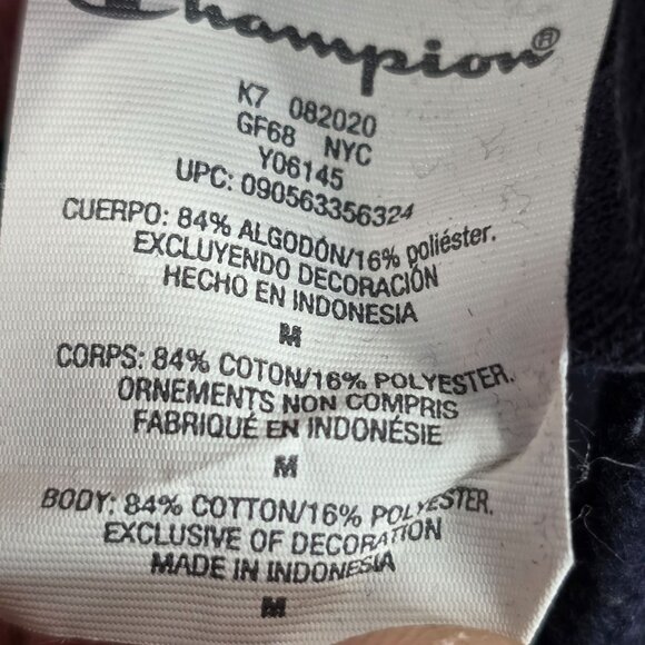 Mens Champion Reverse Weave Navy Hoodie Long Sleeve Cotton Blend Drawstring M - Picture 3 of 8